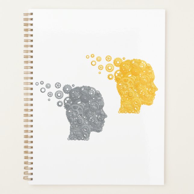 Steampunk Brain Power Cogwheel Heads Planner (Front)