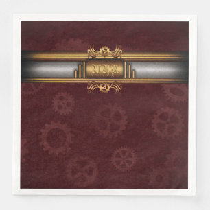 Steampunk, brass and marroon with Monogram Napkin