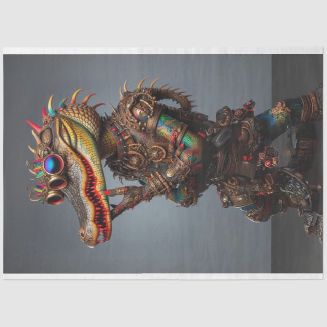 Steampunk Brightly Coloured Alligator Decoupage Tissue Paper (Front)