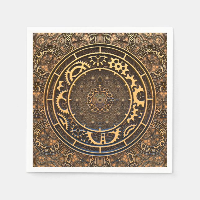 Steampunk Bronze Gears Filigree  Napkin (Front)
