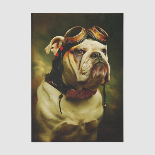 Steampunk Bulldog Aviator Portrait FC4R Decoupage Tissue Paper (Front)