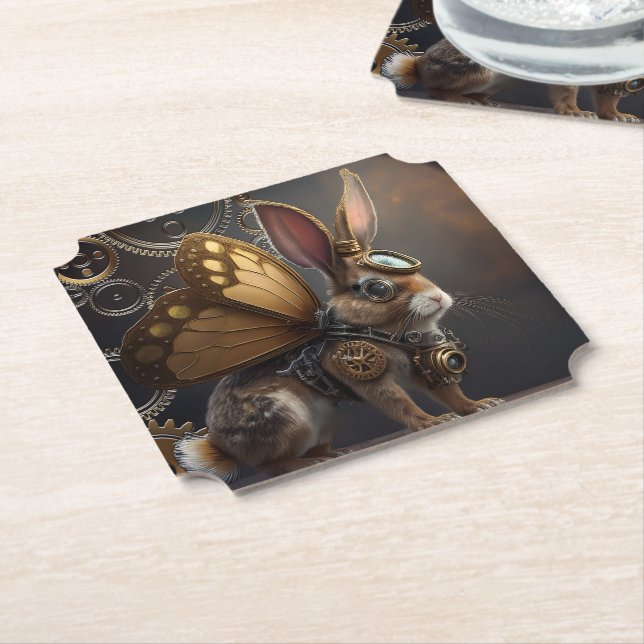 Steampunk Bunny Paper Coaster (Angled)