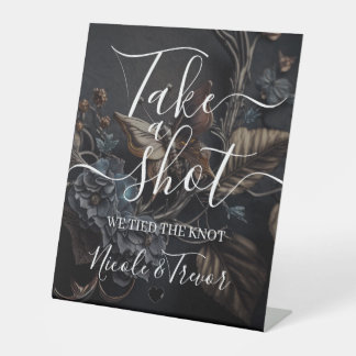Steampunk Butterfly Calligraphy Take a Shot Pedestal Sign