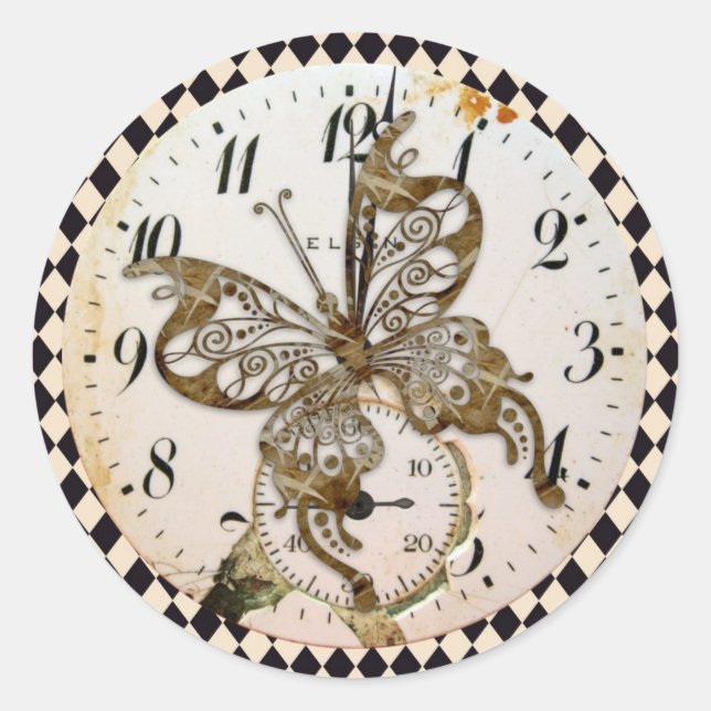 Steampunk Butterfly Round Classic Round Sticker (Front)
