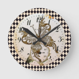 Steampunk Butterfly Round Clock