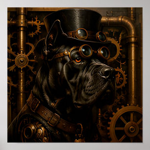 Steampunk Cane Corso Mechanical Dog Portrait Poster