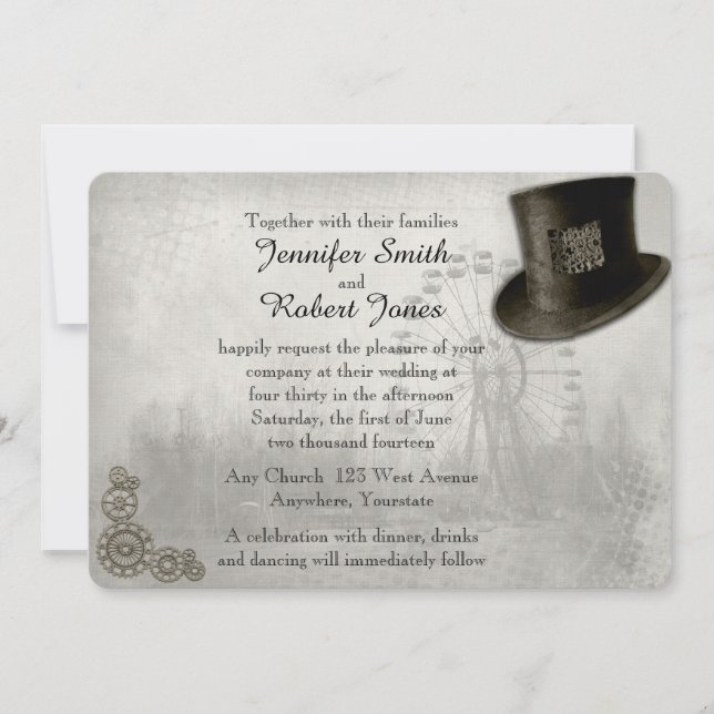 Steampunk Carnival Top Hat Wedding Invitation (Front)