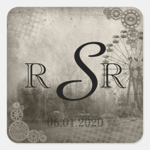Steampunk Carnival Top Hat Wedding Monogram Square Sticker