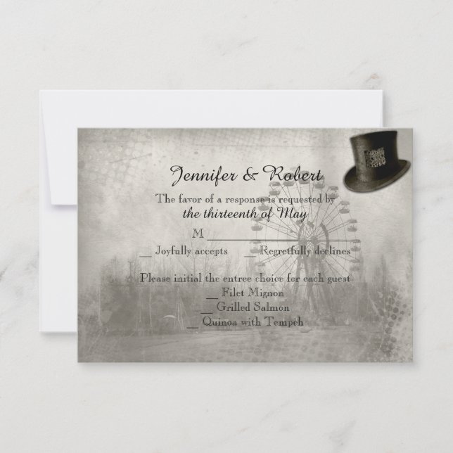 Steampunk Carnival Top Hat Wedding Response Card (Front)