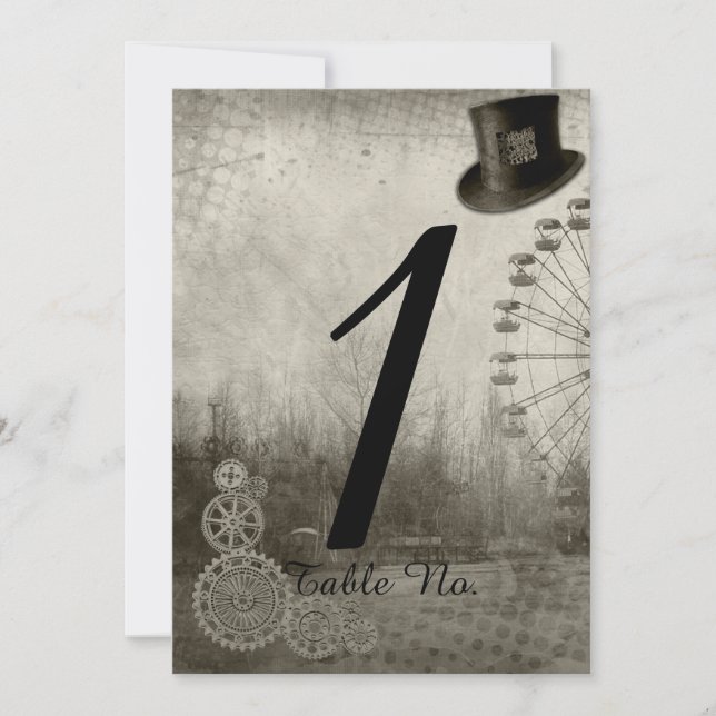 Steampunk Carnival Top Hat Wedding Table Number (Front)