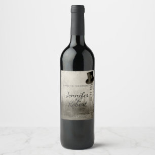 Steampunk Carnival Top Hat Wedding Wine Label