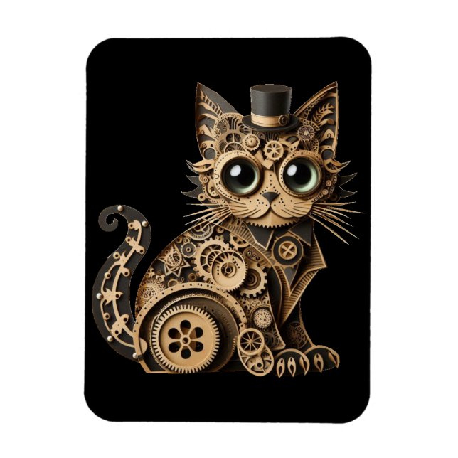 Steampunk cat animals paper crafts art magnet (Vertical)