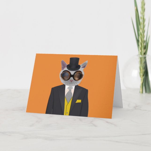 STEAMPUNK CAT BIRTHDAY GREETING CARDS (Front)