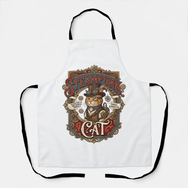 Steampunk Cat Cat Steampunk Vintage Apron (Front)