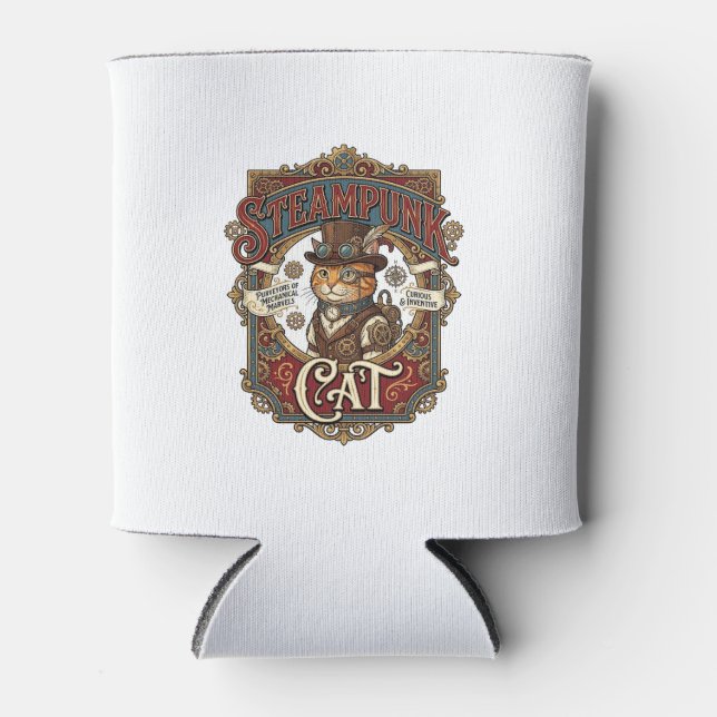 Steampunk Cat Cat Steampunk Vintage Can Cooler (Front)