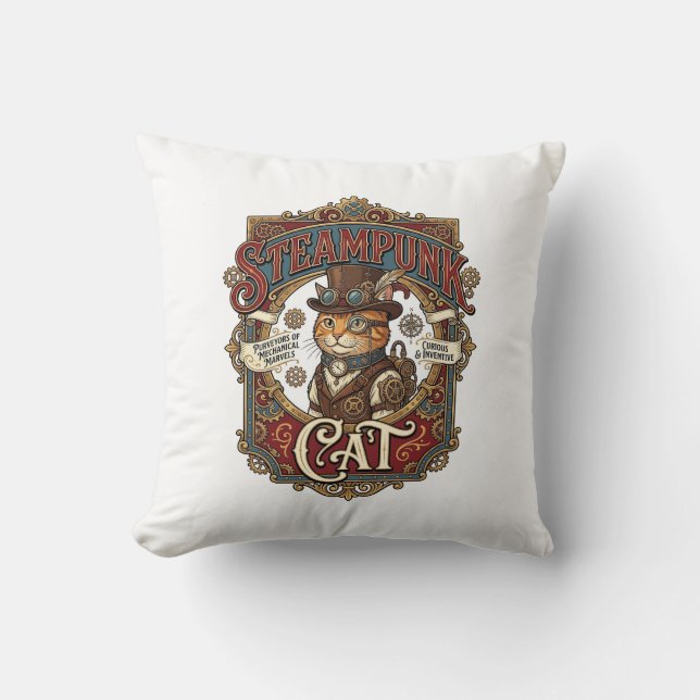 Steampunk Cat Cat Steampunk Vintage Cushion (Front)
