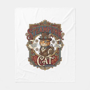Steampunk Cat Cat Steampunk Vintage Fleece Blanket