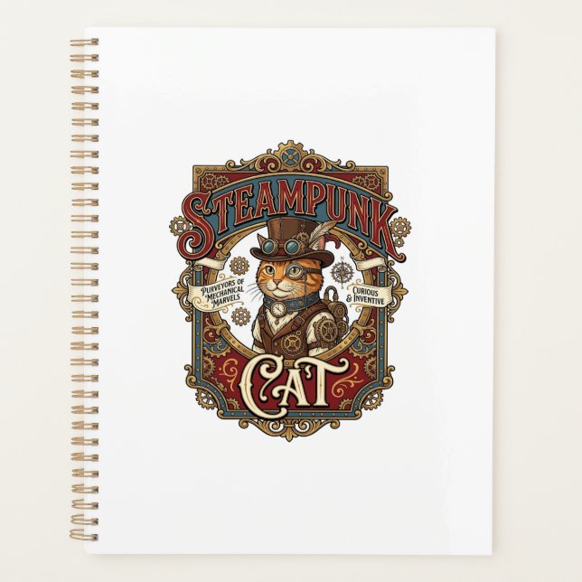 Steampunk Cat Cat Steampunk Vintage Planner (Front)
