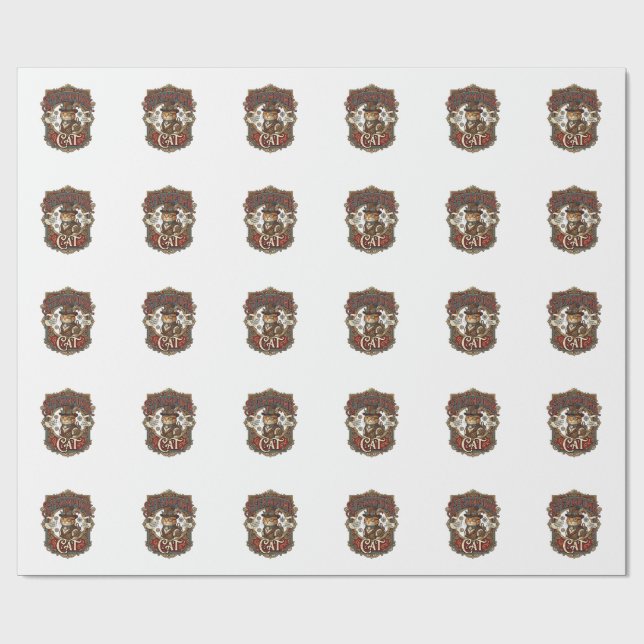 Steampunk Cat Cat Steampunk Vintage Wrapping Paper (Flat)