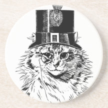 Steampunk Cat Coaster, Kitty in Top Hat