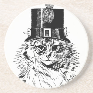 Steampunk Cat Coaster, Kitty in Top Hat Coaster