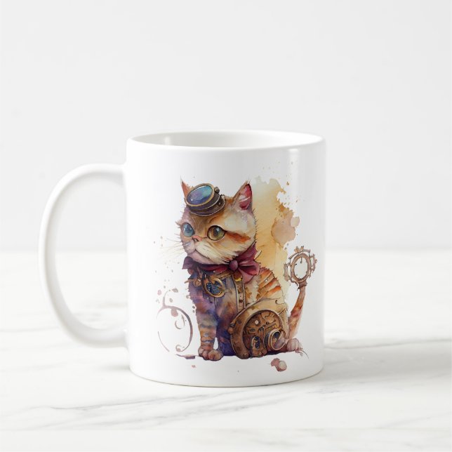 Steampunk Cat  Coffee Mug (Left)