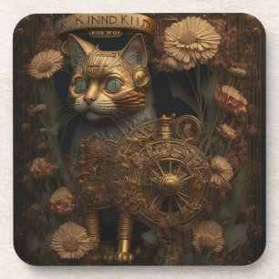 Steampunk Cat Gothic Digital Art Coaster