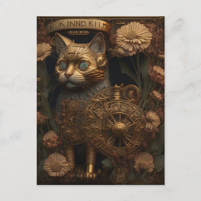 Steampunk Cat Gothic Digital Art Postcard (Front)