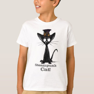 Steampunk Cat in a Hat Funny Custom Kids T-Shirt