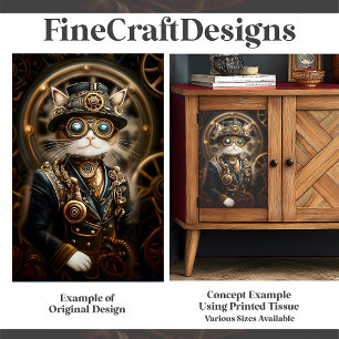 Steampunk Cat In Formal Uniform G4R Decoupage  Tissue Paper