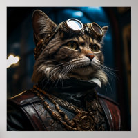 Steampunk Cat in Uniform Retro