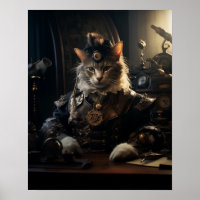 Steampunk Cat in Uniform Retro