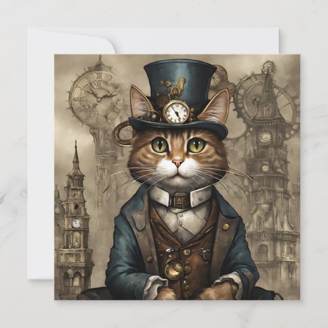 Steampunk Cat Invitation (Front)