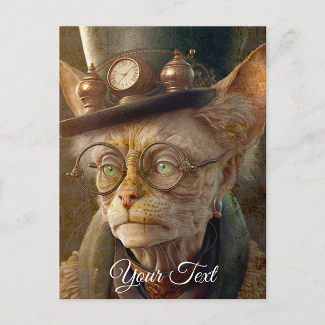 Steampunk Cat Lady.  Postcard (Front)