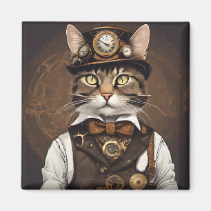 Steampunk cat magnet