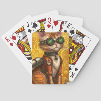 Steampunk cat playing cards