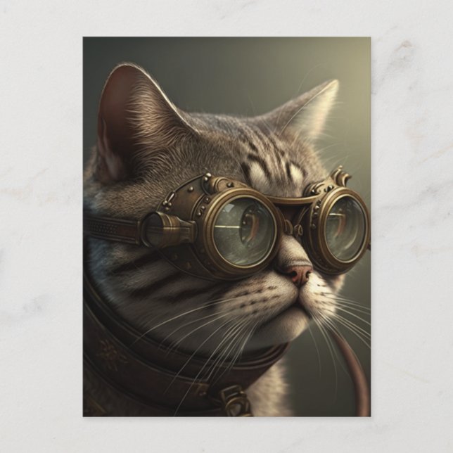 Steampunk cat postcard (Front)