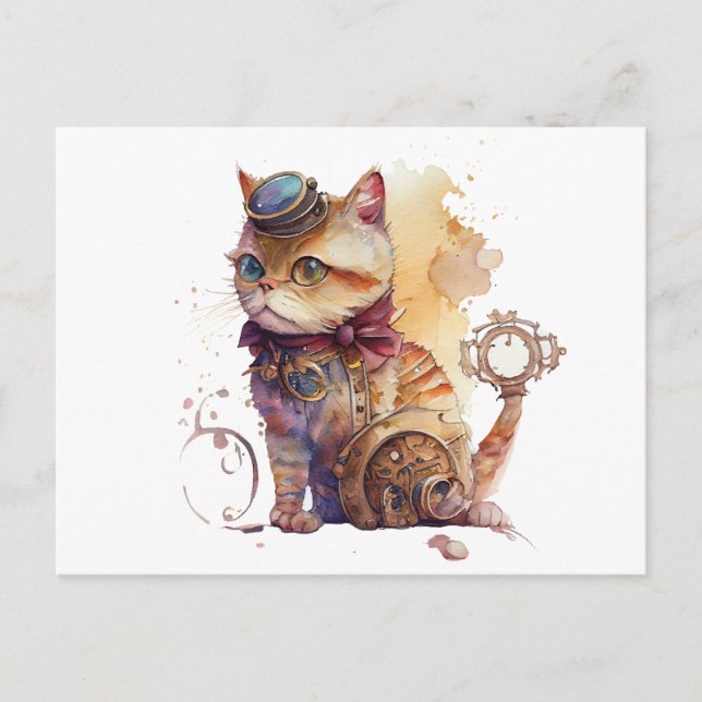 Steampunk Cat Postcard (Front)