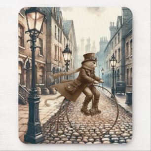 Steampunk Cat Riding a Penny-farthing Bike Mouse Pad