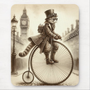 Steampunk Cat Riding a Penny-farthing Bike Mouse Pad