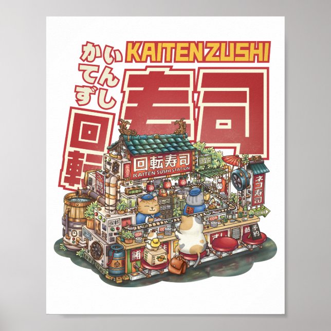 Steampunk Cat Sushi Restaurant Poster (Front)