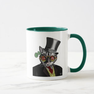 Steampunk Cat - Top Hat and red yellow glasses Mug