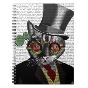 Steampunk Cat - Top Hat and red yellow glasses Spiral Notebook