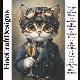 Steampunk Cat With Champagne AG8Z Decoupage Tissue Paper