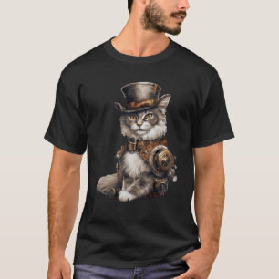 Steampunk Cat With Hat Graphic Design Cat Fantasy T-Shirt
