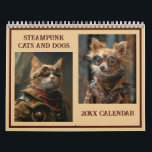 Steampunk Cats and Dogs AI Calendar<br><div class="desc">Adorable cats and dogs depicted in Steampunk style. Any dog or cat lover would love this. In addition to Christmas,  consider giving a calendar as a back-to-school gift for a college student,   a housewarming gift,  or a birthday gift. AI assisted graphics purchased with commercial use.  Artwork:  RavenPrintableDesign</div>