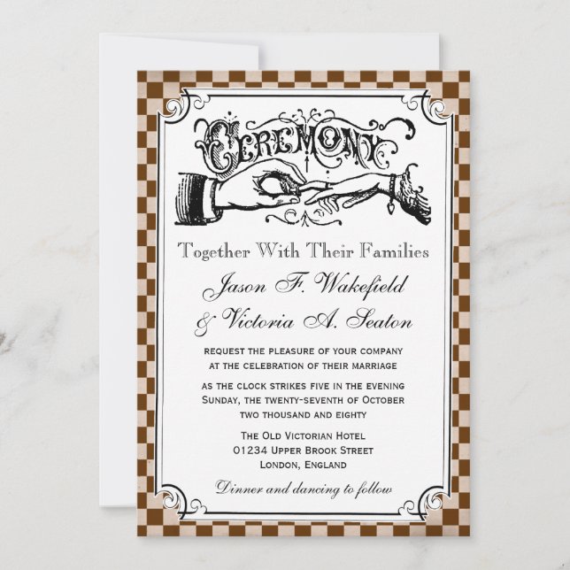 Steampunk Chequerboard Wedding Invitations (Front)