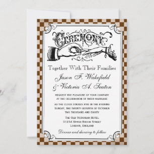 Steampunk Chequerboard Wedding Invitations