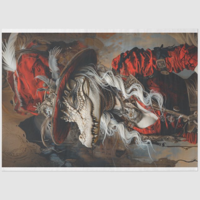 Steampunk Chick White Alligator Decoupage Tissue Paper (Front)