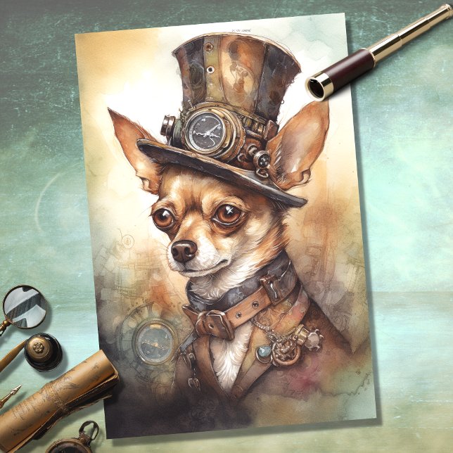 Steampunk Chihuahua 2 Decoupage Paper (Creator Uploaded)